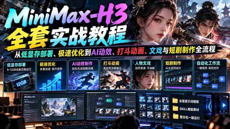 MiniMax-H3全套实战教程:从低显存部署、极速优化到AI动效、打斗动画、文戏与短剧制作全流程-OG资源站