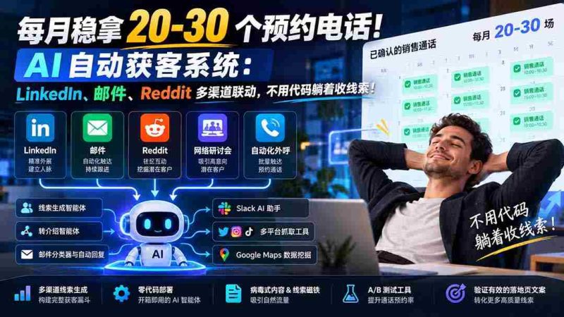 轻松月获20-30预约电话！AI智能获客神器：LinkedIn、邮件、Reddit多平台无缝对接，无需编程，轻松躺赢线索！-OG资源站