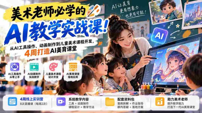 探索AI赋能美术教育：美术教师必备实战课程，涵盖AI应用与动画，四周打造互动美育课堂-OG资源站