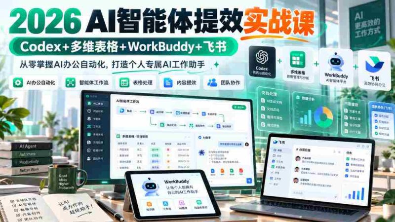 2026 AI智能体提效实战课：Codex+多维表格+WorkBuddy+飞书，从零掌握AI办公自动化，打造个人专属AI工作助手-OG资源站