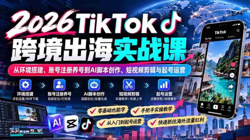 2026年TikTok国际市场攻略班：全方位教学，从搭建环境到AI脚本、短视频制作与账号运营技巧-OG资源站