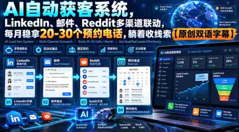 一键抓客】智能AI客户获取平台，横跨LinkedIn、邮件、Reddit，月均轻松收获20-30个预约电话，坐享线索源源不断【独家双语解说-OG资源站
