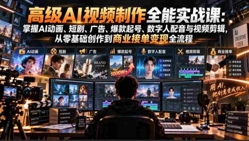 全方位AI视频制作大师班：解锁动画、微剧、宣传片制作技巧，零起点打造爆款，精通数字人配音与剪辑，实现商业创作与盈利全攻略-OG资源站