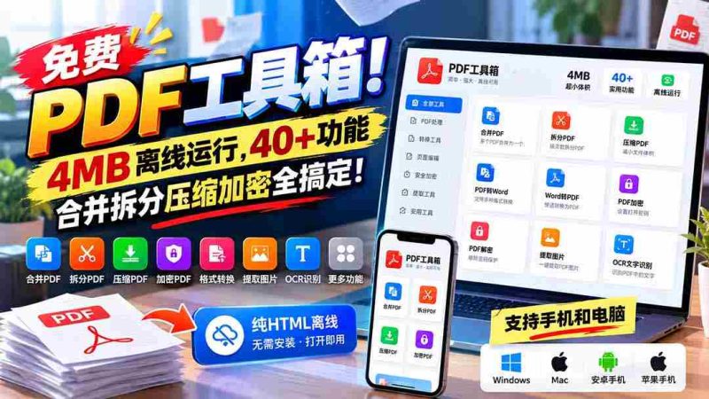 免费PDF神器！仅需4MB空间，40余项强大功能，轻松合并、拆分、压缩、加密，一应俱全！-OG资源站