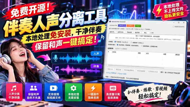 独家放送！人声伴奏轻松分离，无需安装即享本地操作，纯净伴奏即刻呈现，一键保留和谐旋律！-OG资源站