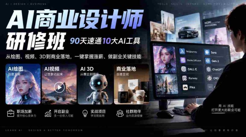 90天AI设计精英训练营，掌握10款热门工具，绘、影、三维全能，商业应用轻松上手，职场晋升副业双赢-OG资源站