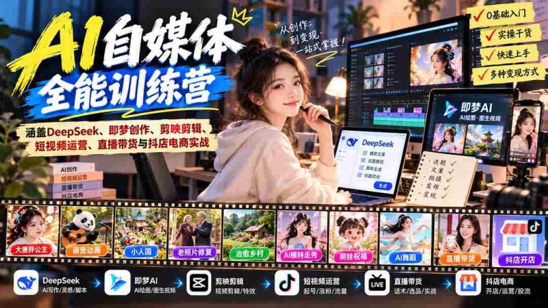 深度解锁】AI赋能自媒体大师班：深度学习DeepSeek、梦境创作、剪辑高手剪映、短视频营销、直播带货与抖店电商实操指南-OG资源站