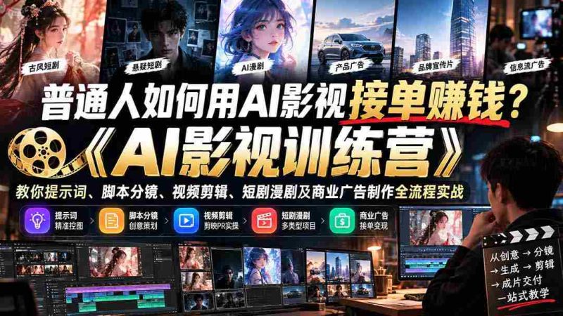普通人如何用AI影视接单赚钱？《AI影视训练营》教你提示词、脚本分镜、视频剪辑、短剧漫剧及商业广告制作全流程实战-OG资源站
