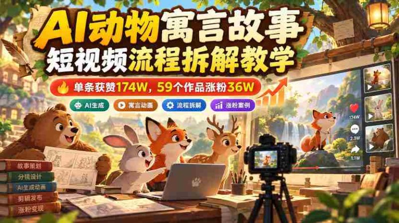 揭秘短视频制作攻略：AI动物寓言故事爆款秘诀，一条视频吸粉174万，59部作品助力涨粉36万-OG资源站
