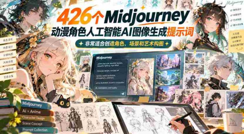 426个Midjourney动漫角色人工智能AI图像生成提示词，非常适合创造角色、场景和艺术构图-OG资源站