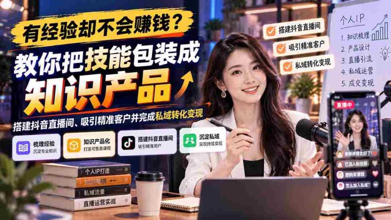 技能在手却财富难觅？揭秘打造知识产品，抖音直播带货技巧，吸引目标客群，实现私域流量变现之道-OG资源站