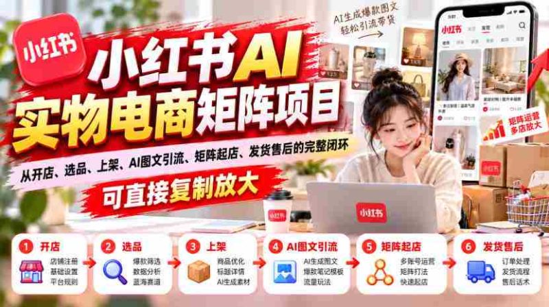 打造小红书AI实物电商全链路，涵盖店铺运营、商品选择、上架推广、智能图文引流、矩阵化开店、物流配送与售后，轻松实现规模复制-OG资源站