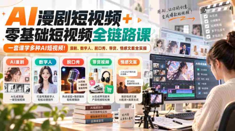 全攻略！AI短视频制作课程，涵盖漫剧、数字人、脱口秀等多领域，零基础轻松掌握全链路技能！-OG资源站