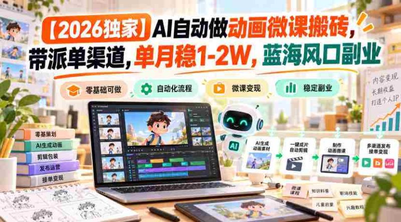 2026独家揭秘】AI动画微课制作神器，派单渠道一网打尽，月入1-2万，蓝海副业风口来袭-OG资源站