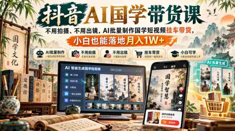 AI赋能国学短视频，无需亲自出镜，一键批量制作带货内容，轻松实现月入过万梦想-OG资源站