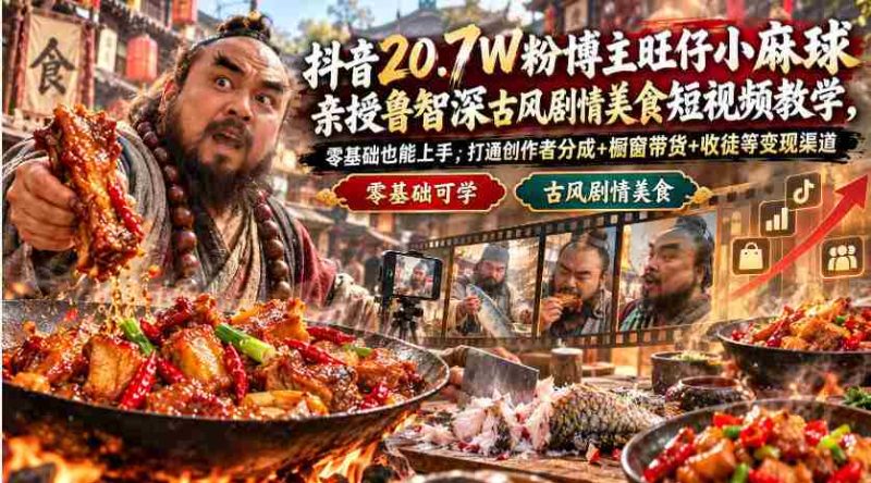 抖音达人旺仔小麻球带你领略鲁智深风华，古风美食短视频轻松学，新手小白也能一展身手，解锁多种盈利秘籍！-OG资源站